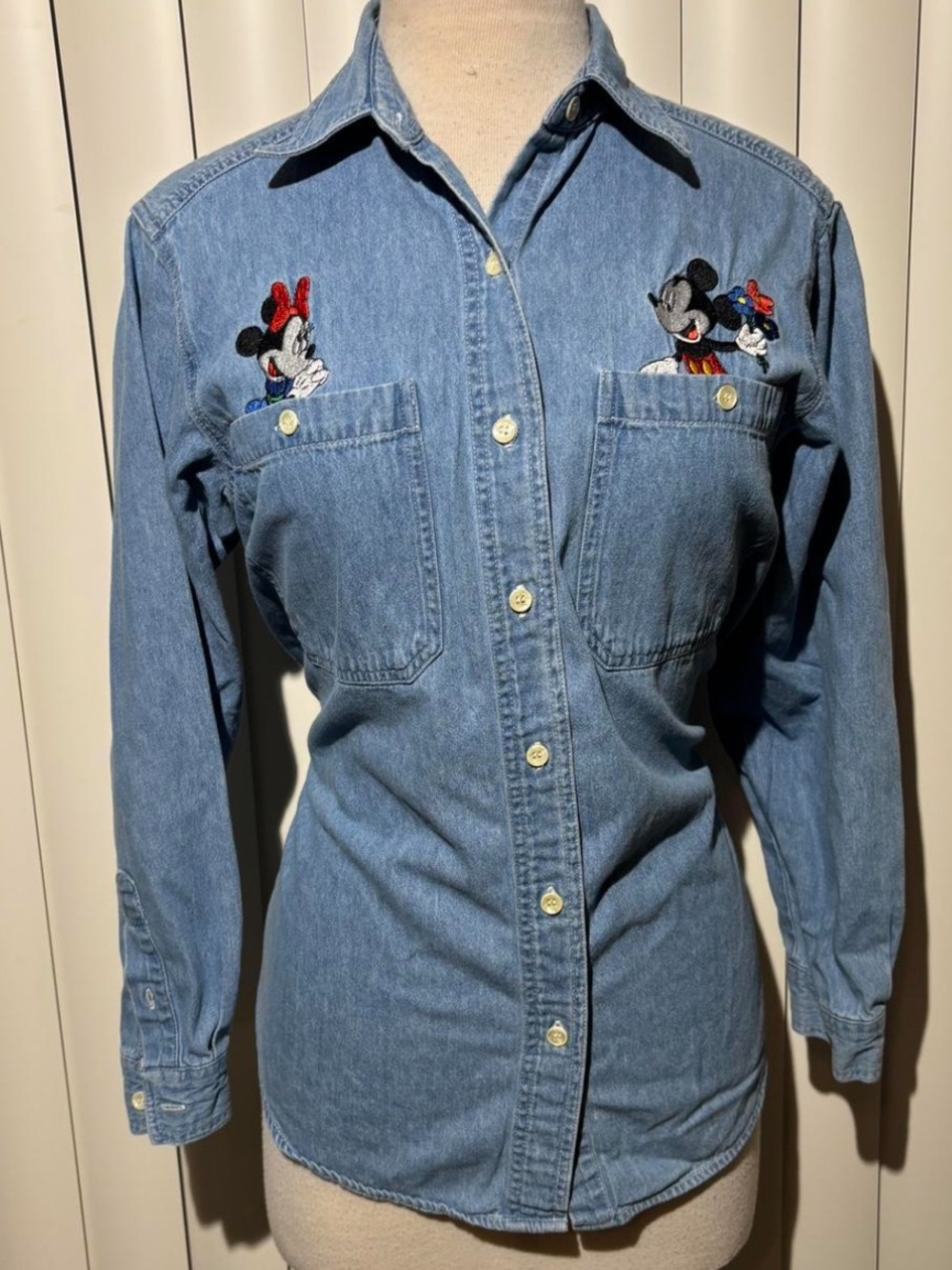 Disney Light Blue Denim Shirt with Red Mickey Patch